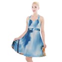 Delicate Watercolor Painting Surreal Oasis Scene With Intense Dramatic Lighting Halter Party Swing Dress  View1