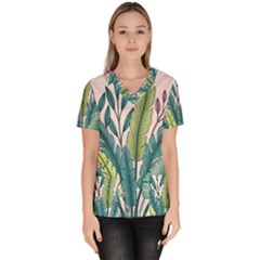 Illustrations Plants Nature Leaves Women s V-neck Scrub Top by Salmanaz77