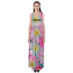 Pink Neon Flowers Flower Empire Waist Maxi Dress by Cemarart