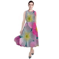 Pink Neon Flowers Flower Round Neck Boho Dress by Cemarart