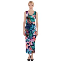 Hawaiian Flowers Hawaii Fitted Maxi Dress by Cemarart