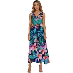 Hawaiian Flowers Hawaii V-neck Sleeveless Wide Leg Pants Overalls by Cemarart