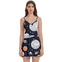 Space Galaxy Universe Stars Sky Body Wrap Sleeveless V-neck Mini Dress by Paksenen