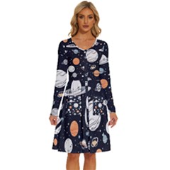 Space Galaxy Universe Stars Sky Long Sleeve Dress With Pocket by Paksenen