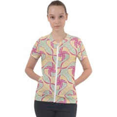 Abstract Pattern Design Scrapbooking Short Sleeve Zip Up Jacket by Paksenen