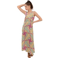 Abstract Pattern Design Scrapbooking V-neck Chiffon Maxi Dress by Paksenen