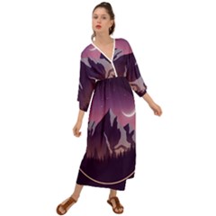 Mountain Night Crescent Moon Grecian Style  Maxi Dress by Bedest