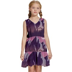 Mountain Night Crescent Moon Kids  Sleeveless Tiered Mini Dress by Bedest