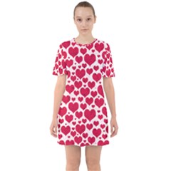 Hearts Valentine Pattern Seamless Sixties Short Sleeve Mini Dress by Bedest