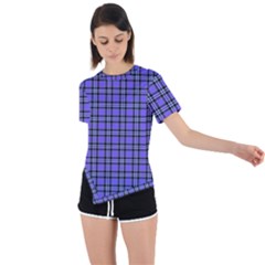 Blue Tartan Plaid 1 Asymmetrical Short Sleeve Sports T-shirt by dressshop