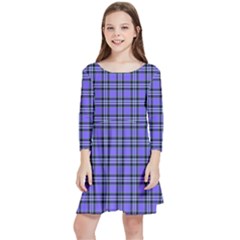 Blue Tartan Plaid 1 Kids  Quarter Sleeve Skater Dress by dressshop