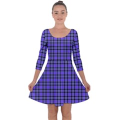 Blue Tartan Plaid 1 Quarter Sleeve Skater Dress by dressshop