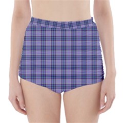 Purple Plaid Tartan 1 High-waisted Bikini Bottoms by dressshop