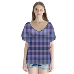 Purple Plaid Tartan 1 V-neck Flutter Sleeve Top by dressshop