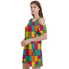 Abstract-background Women s Cold Shoulder Round Neck Mini Dress by kyorashop23
