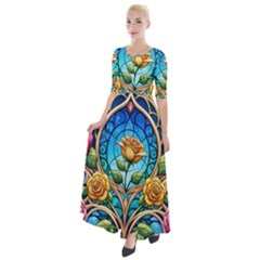 Roses Floral Stained Glass Vibrant Half Sleeves Maxi Dress by Grandong