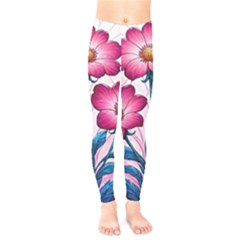 Fantasy Pink Flowers Stained Glass Kids  Classic Winter Leggings by Grandong