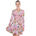 Corgi Bubble Boba Tea Pink Pattern Long Sleeve Panel Dress View1