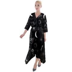 Cosmic Black Space Star Quarter Sleeve Wrap Front Maxi Dress by Ndabl3x