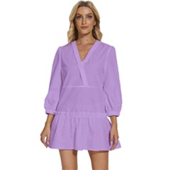 Luscious Lavender Hex #cca3e7 V-neck Placket Mini Dress by dressshop