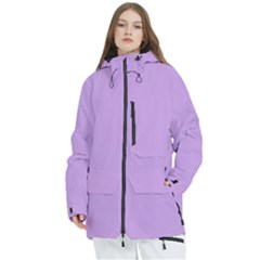 Luscious Lavender Hex #cca3e7 Women s Multi Pockets Zip Ski And Snowboard Waterproof Breathable Jacket by dressshop