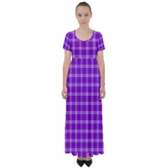 Purple Plaid Tartan 3 High Waist Short Sleeve Maxi Dress by dressshop