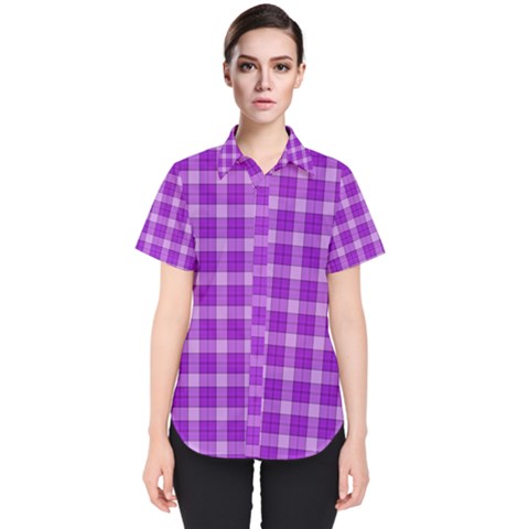 Purple Plaid Tartan 3 Women s Short Sleeve Shirt by dressshop