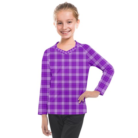 Purple Plaid Tartan 3 Kids  Long Mesh T-shirt by dressshop