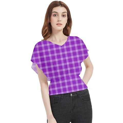 Purple Plaid Tartan 3 Butterfly Chiffon Blouse by dressshop