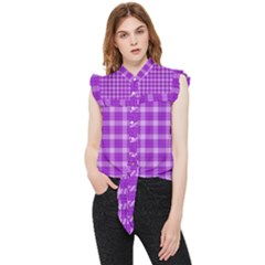 Purple Plaid Tartan 3 Frill Detail Shirt by dressshop