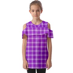 Purple Plaid Tartan 3 Fold Over Open Sleeve Top by dressshop