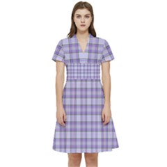 Purple Plaid Tartan 2 Short Sleeve Waist Detail Dress by dressshop