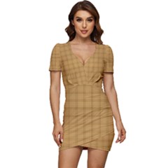 Autumn Fall Plaid Tartan 1 Low Cut Cap Sleeve Mini Dress by dressshop