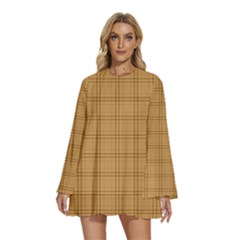 Autumn Fall Plaid Tartan 1 Round Neck Long Sleeve Bohemian Style Chiffon Mini Dress by dressshop