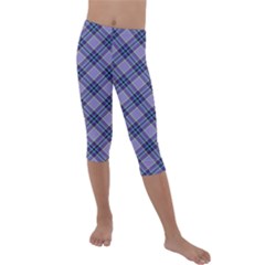 Purple Plaid Tartan 1 Diagonal Kids  Lightweight Velour Capri Leggings  by dressshop