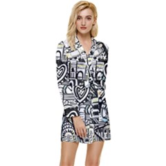 Doodle New York City Nyc Long Sleeve Satin Robe by Salmanaz77
