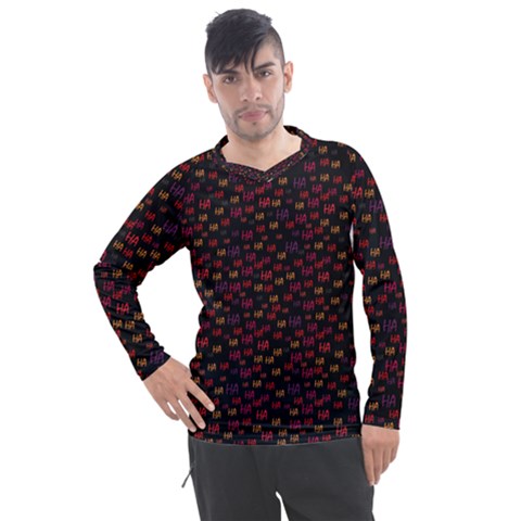 Pattern Ha Ha Ha  Abstract Black Dark Doodle Hahaha Pattern Physco Men s Pique Long Sleeve T-shirt by Salmanaz77