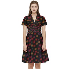 Pattern Ha Ha Ha  Abstract Black Dark Doodle Hahaha Pattern Physco Short Sleeve Waist Detail Dress by Salmanaz77