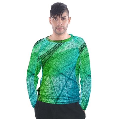 Texture Green Leaf Abstraction 3d Men s Long Sleeve Raglan T-shirt by Salmanaz77