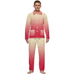 Cream Yellow To Crimson Red Linear Gradient Men s Long Sleeve Velvet Pocket Pajamas Set by GradientsOmbre