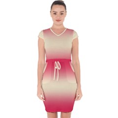 Crimson Red To Cream Yellow Bilinear Gradient Capsleeve Drawstring Dress  by GradientsOmbre