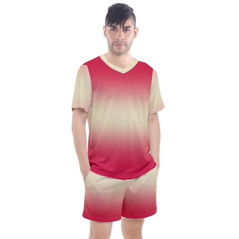 Crimson Red To Cream Yellow Bilinear Gradient Men s Mesh T-shirt And Shorts Set by GradientsOmbre