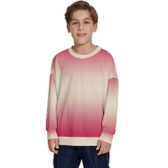 Crimson Red To Cream Yellow Bilinear Gradient Kids  Crewneck Sweatshirt by GradientsOmbre