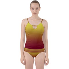 Electric Yellow To Burgundy Red Linear Gradient Cut Out Top Tankini Set by GradientsOmbre