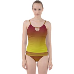 Burgundy Red To Electric Yellow Linear Gradient Cut Out Top Tankini Set by GradientsOmbre