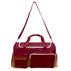 Electric Yellow To Burgundy Red Bilinear Gradient Sports Gym Duffle Bag With Shoe Compartment by GradientsOmbre