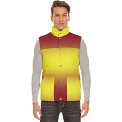 Burgundy Red To Electric Yellow Bilinear Gradient Men s High Neck Button Up Puffer Vest by GradientsOmbre