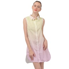 Cream Yellow To Pink Lace Linear Gradient Sleeveless Shirt Dress by GradientsOmbre