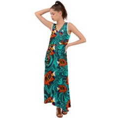 Flame Swirls V-neck Chiffon Maxi Dress by SeaworthyClothing