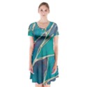Aqua Batik, Abstract, Colorful Short Sleeve V-neck Flare Dress View1